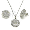 Sterling Silver Earring and Pendant Adult Set, with White Cubic Zirconia and White Micro Pave, Polished, Rhodium Finish, 10.286.0045