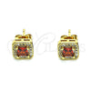 Oro Laminado Stud Earring, Gold Filled Style with Garnet Cubic Zirconia and White Micro Pave, Polished, Golden Finish, 02.342.0104.1