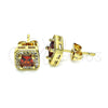 Oro Laminado Stud Earring, Gold Filled Style with Garnet Cubic Zirconia and White Micro Pave, Polished, Golden Finish, 02.342.0104.1