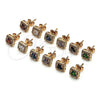 Oro Laminado Stud Earring, Gold Filled Style with Garnet Cubic Zirconia and White Micro Pave, Polished, Golden Finish, 02.342.0104.1