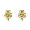Oro Laminado Stud Earring, Gold Filled Style Tree Design, with White Micro Pave, Polished, Golden Finish, 02.342.0182