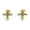 Oro Laminado Stud Earring, Gold Filled Style with Multicolor Micro Pave, Polished, Golden Finish, 02.342.0181.1