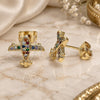 Oro Laminado Stud Earring, Gold Filled Style with Multicolor Micro Pave, Polished, Golden Finish, 02.342.0181.1