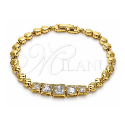 Oro Laminado Fancy Bracelet, Gold Filled Style with White Cubic Zirconia, Polished, Golden Finish, 03.283.0089.07 (06 MM Thickness, 7 Inches Length)