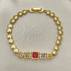 Oro Laminado Fancy Bracelet, Gold Filled Style with Multicolor Cubic Zirconia, Polished, Golden Finish, 03.283.0089.1.07 (06 MM Thickness, 7 Inches Length)