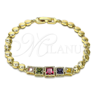 Oro Laminado Fancy Bracelet, Gold Filled Style with Multicolor Cubic Zirconia, Polished, Golden Finish, 03.283.0089.1.07 (06 MM Thickness, 7 Inches Length)