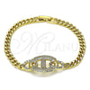 Oro Laminado Fancy Bracelet, Gold Filled Style with White Micro Pave, Polished, Golden Finish, 03.283.0090.07 (05 MM Thickness, 7 Inches Length)