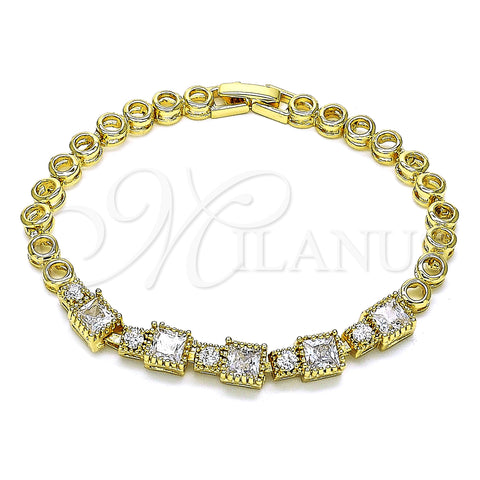Oro Laminado Fancy Bracelet, Gold Filled Style with White Cubic Zirconia, Polished, Golden Finish, 03.283.0091.07 (05 MM Thickness, 7 Inches Length)