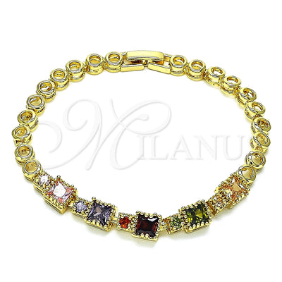 Oro Laminado Fancy Bracelet, Gold Filled Style with Multicolor Cubic Zirconia, Polished, Golden Finish for wholesale, main product view
