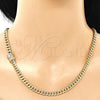 Oro Laminado Basic Necklace, Gold Filled Style Miami Cuban Design, with White Micro Pave, Polished, Golden Finish, 04.156.0465.24 (160 Gauge, 06 MM Thickness, 24 Inches Length)