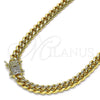Oro Laminado Basic Necklace, Gold Filled Style Miami Cuban Design, with White Micro Pave, Polished, Golden Finish, 04.156.0465.24 (160 Gauge, 06 MM Thickness, 24 Inches Length)