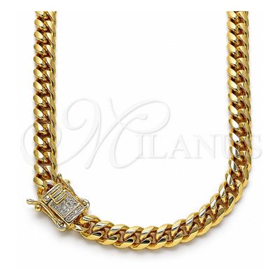 Oro Laminado Basic Necklace, Gold Filled Style Miami Cuban Design, with White Micro Pave, Polished, Golden Finish, 04.156.0465.24 (160 Gauge, 06 MM Thickness, 24 Inches Length)