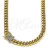 Oro Laminado Basic Necklace, Gold Filled Style Miami Cuban Design, with White Micro Pave, Polished, Golden Finish, 04.156.0465.24 (160 Gauge, 06 MM Thickness, 24 Inches Length)