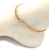 Oro Laminado Basic Anklet, Gold Filled Style Miami Cuban Design, with White Micro Pave, Polished, Golden Finish, 04.156.0465.10 (160 Gauge, 06 MM Thickness, 10 Inches Length)
