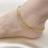 Oro Laminado Basic Anklet, Gold Filled Style Miami Cuban and Box Lock Design, with White Micro Pave, Polished, Golden Finish, 04.156.0465.10 (160 Gauge, 06 MM Thickness, 10 Inches Length)