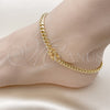 Oro Laminado Basic Anklet, Gold Filled Style Miami Cuban Design, with White Micro Pave, Polished, Golden Finish, 04.156.0465.10 (160 Gauge, 06 MM Thickness, 10 Inches Length)