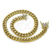 Oro Laminado Basic Anklet, Gold Filled Style Miami Cuban Design, with White Micro Pave, Polished, Golden Finish, 04.156.0465.10 (160 Gauge, 06 MM Thickness, 10 Inches Length)