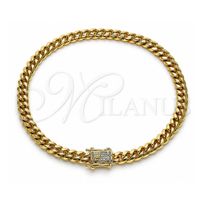 Oro Laminado Basic Anklet, Gold Filled Style Miami Cuban Design, with White Micro Pave, Polished, Golden Finish, 04.156.0465.10 (160 Gauge, 06 MM Thickness, 10 Inches Length)