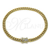 Oro Laminado Basic Anklet, Gold Filled Style Miami Cuban Design, with White Micro Pave, Polished, Golden Finish, 04.156.0465.10 (160 Gauge, 06 MM Thickness, 10 Inches Length)