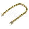 Oro Laminado Basic Bracelet, Gold Filled Style Miami Cuban Design, with White Micro Pave, Polished, Golden Finish, 04.156.0465.08 (160 Gauge, 06 MM Thickness, 8 Inches Length)