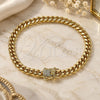Oro Laminado Basic Bracelet, Gold Filled Style Miami Cuban and Box Lock Design, with White Micro Pave, Polished, Golden Finish, 04.156.0465.08 (160 Gauge, 06 MM Thickness, 8 Inches Length)
