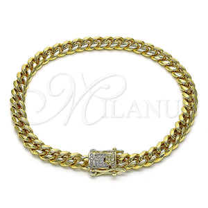 Gold Filled Bracelet — Basic Bracelet Miami Cuban Design with White Micro — main product view — SKU 146917 | Oro Laminado brazalete — básico Bracelet Miami Cuban diseño with blanco Micro — SKU 146917