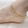 Oro Laminado Basic Anklet, Gold Filled Style Miami Cuban Design, with White Micro Pave, Polished, Golden Finish, 04.156.0466.10