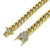 Oro Laminado Basic Anklet, Gold Filled Style Miami Cuban Design, with White Micro Pave, Polished, Golden Finish, 04.156.0466.10 (200 Gauge, 07 MM Thickness, 10 Inches Length)