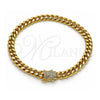 Oro Laminado Basic Anklet, Gold Filled Style Miami Cuban and Box Lock Design, with White Micro Pave, Polished, Golden Finish, 04.156.0466.10 (200 Gauge, 07 MM Thickness, 10 Inches Length)