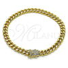 Oro Laminado Basic Anklet, Gold Filled Style Miami Cuban Design, with White Micro Pave, Polished, Golden Finish, 04.156.0466.10 (200 Gauge, 07 MM Thickness, 10 Inches Length)