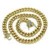Oro Laminado Basic Necklace, Gold Filled Style Miami Cuban Design, with White Micro Pave, Polished, Golden Finish, 04.156.0466.16 (200 Gauge, 07 MM Thickness, 16 Inches Length)