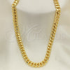 Oro Laminado Basic Necklace, Gold Filled Style Miami Cuban Design, with White Micro Pave, Polished, Golden Finish, 04.156.0466.16 (200 Gauge, 07 MM Thickness, 16 Inches Length)