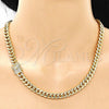 Oro Laminado Basic Necklace, Gold Filled Style Miami Cuban Design, with White Micro Pave, Polished, Golden Finish, 04.156.0466.18 (200 Gauge, 07 MM Thickness, 18 Inches Length)