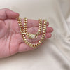 Oro Laminado Basic Necklace, Gold Filled Style Miami Cuban Design, with White Micro Pave, Polished, Golden Finish, 04.156.0466.18 (200 Gauge, 07 MM Thickness, 18 Inches Length)