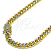 Oro Laminado Basic Necklace, Gold Filled Style Miami Cuban Design, with White Micro Pave, Polished, Golden Finish, 04.156.0466.18 (200 Gauge, 07 MM Thickness, 18 Inches Length)
