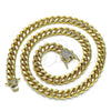 Oro Laminado Basic Necklace, Gold Filled Style Miami Cuban Design, with White Micro Pave, Polished, Golden Finish, 04.156.0466.18 (200 Gauge, 07 MM Thickness, 18 Inches Length)