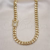 Oro Laminado Basic Necklace, Gold Filled Style Miami Cuban Design, with White Micro Pave, Polished, Golden Finish, 04.156.0466.18 (200 Gauge, 07 MM Thickness, 18 Inches Length)
