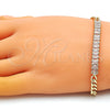 Oro Laminado Fancy Bracelet, Gold Filled Style Baguette Design, with White Cubic Zirconia, Polished, Golden Finish, 03.283.0093.07 (05 MM Thickness, 7 Inches Length)