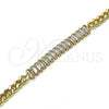Oro Laminado Fancy Bracelet, Gold Filled Style Baguette Design, with White Cubic Zirconia, Polished, Golden Finish, 03.283.0093.07 (05 MM Thickness, 7 Inches Length)