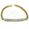 Oro Laminado Fancy Bracelet, Gold Filled Style Baguette Design, with White Cubic Zirconia, Polished, Golden Finish, 03.283.0093.07 (05 MM Thickness, 7 Inches Length)