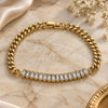 Oro Laminado Fancy Bracelet, Gold Filled Style Baguette Design, with White Cubic Zirconia, Polished, Golden Finish, 03.283.0093.07 (05 MM Thickness, 7 Inches Length)