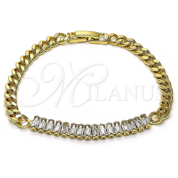 Gold Filled Bracelet — Fancy Bracelet Baguette Design with White Cubic Zirconia — main product view — SKU 146923 | Oro Laminado brazalete — elegante Bracelet Baguette diseño with blanco Cubic Zirconia — SKU 146923