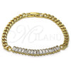 Oro Laminado Fancy Bracelet, Gold Filled Style Baguette Design, with White Cubic Zirconia, Polished, Golden Finish, 03.283.0093.07 (05 MM Thickness, 7 Inches Length)