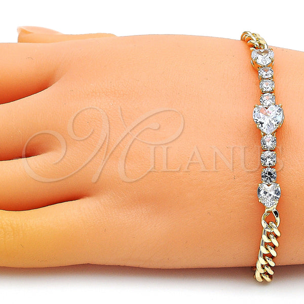 Gold Filled Bracelet — Fancy Bracelet Heart Design with White Cubic Zirconia — alternate product view — SKU 146924 | Oro Laminado brazalete — elegante Bracelet corazón diseño with blanco Cubic Zirconia — SKU 146924