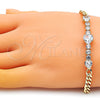Oro Laminado Fancy Bracelet, Gold Filled Style Heart Design, with White Cubic Zirconia, Polished, Golden Finish, 03.283.0094.07 (05 MM Thickness, 7 Inches Length)
