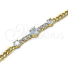 Oro Laminado Fancy Bracelet, Gold Filled Style Heart Design, with White Cubic Zirconia, Polished, Golden Finish, 03.283.0094.07 (05 MM Thickness, 7 Inches Length)
