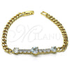 Oro Laminado Fancy Bracelet, Gold Filled Style Heart Design, with White Cubic Zirconia, Polished, Golden Finish, 03.283.0094.07 (05 MM Thickness, 7 Inches Length)