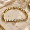 Oro Laminado Fancy Bracelet, Gold Filled Style Heart Design, with White Cubic Zirconia, Polished, Golden Finish, 03.283.0094.07 (05 MM Thickness, 7 Inches Length)