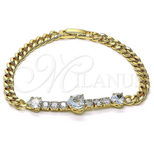 Gold Filled Bracelet — Fancy Bracelet Heart Design with White Cubic Zirconia — main product view — SKU 146924 | Oro Laminado brazalete — elegante Bracelet corazón diseño with blanco Cubic Zirconia — SKU 146924