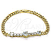 Oro Laminado Fancy Bracelet, Gold Filled Style Heart Design, with White Cubic Zirconia, Polished, Golden Finish, 03.283.0094.07 (05 MM Thickness, 7 Inches Length)